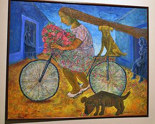 Oaxaca Rodolfo Morales Girl on Bici with Dogs Oaxaca Rodolfo Morales Girl on Bici with Dogs